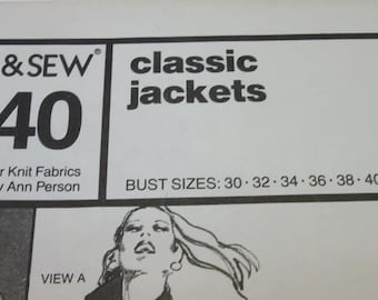 Vintage 70s Knit Jacket Pattern: Stretch & Sew 1040, Bust 30-44, Uncut