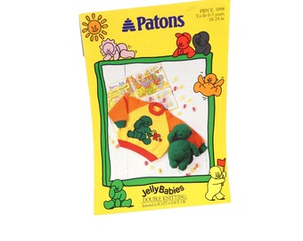 Patons Knit PATTERN Vintage Childs Sweater & Doll Jelly Babies Size 0-5