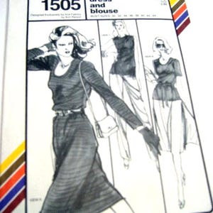 Womans Basic Dress or Blouse Vintage Stretch & Sew Pattern 1505 Clothing Retro Knit Fabric 70s Ann Person Bust 30/32/34/36/38/40/42/44 Uncut