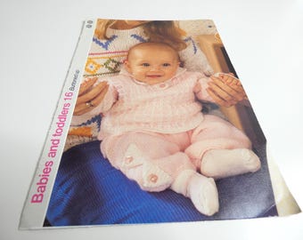 Pattern Baby 2 Pc Set Sweater Leggings 3 sizes Vintage 1987 Knitting Toddler Yarn DIY Winter Outfit Knit a Newborn Infant Birthday Gift