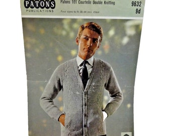Pattern Cardigan Sweater Vintage Patons DK Double Knitting Worsted Weight Wool Yarn DIY Birthday Christmas Gift for Adult Sizes