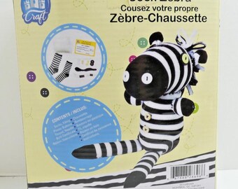 Sock Zebra DIY Kit Sew & Stuff / Stuffed Animal Contents Included Childs Toy