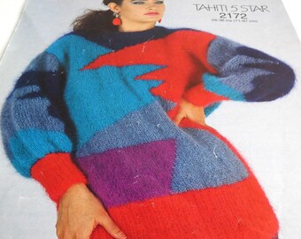Vintage Sweater D.K. Knitting PATTERN UK British 28"- 38" Chest 6 Sizes Bright Bold Geometric Design Colorful DIY Unique Statement Top
