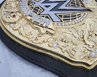WWE World Heavyweight Championship Belt Replica - Adult Size Black Leather Strap Gold Plates