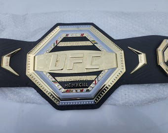 UFC World Champion Belt Replica - Adult Black Leather Gold Octagon Plate - MMA Fighting Gift