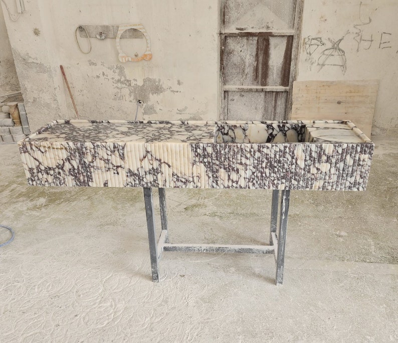 Calacatta Viola marble sink - countertop sink - vanity sink - farmhouse sink - vessel sink - splashback sink - bathroom sink - wall-mounted marble sink - wall-mounted sink - kitchen sink - console pedestal marble sink - cabinet top sink - marble sink with wooden drawers - square sink - marble sink models