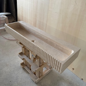 Ready to ship! Travertine Front Side Grooved Sink, Travertine Kitchen Sink,Rectangular Travertine Sink,Beige Travertine Sink,Travertine Sink