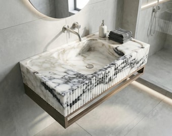 Calacatta Viola Marble Sink, Custom Order Sinks, Powder Room Basin, Wall Mounted Sink