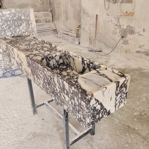 Calacatta Viola marble sink - countertop sink - vanity sink - farmhouse sink - vessel sink - splashback sink - bathroom sink - wall-mounted marble sink - wall-mounted sink - kitchen sink - console pedestal marble sink - cabinet top sink - marble sink with wooden drawers - square sink - marble sink models