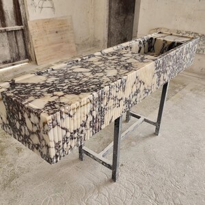 Calacatta Viola marble sink - countertop sink - vanity sink - farmhouse sink - vessel sink - splashback sink - bathroom sink - wall-mounted marble sink - wall-mounted sink - kitchen sink - console pedestal marble sink - cabinet top sink - marble sink with wooden drawers - square sink - marble sink models