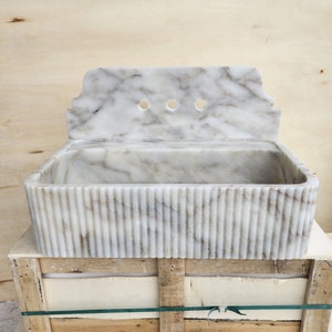 Calacatta Gold Marble Sink: Ribbed Front, Wall Mounted Vanity