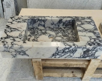 Calacatta Viola Marble Sink, Ribbed Wall-Mount Washbasin, Custom Order Sink