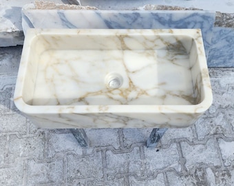 Calacatta Gold Marble Sink, Wall Mounted Marble Sink, Kitchen Tool Powder Room Marble Sink, Bathroom Wash Basin, Marble Sink