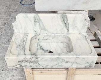 Calacatta Monet Marble Sink, Custom Powder Room Vanity (44"W x 18"D x 5"H)Bounce Back: 10''
