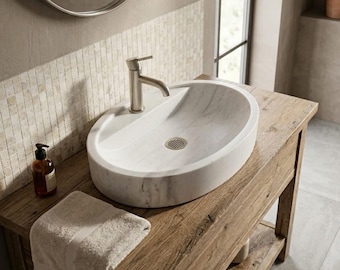 Handmade Marble Sink, Natural Stone Vessel Sink for Bathroom, Luxury Carrara White Washbasin