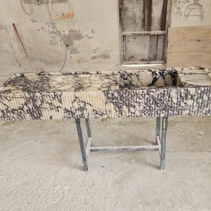 Calacatta Viola marble sink - countertop sink - vanity sink - farmhouse sink - vessel sink - splashback sink - bathroom sink - wall-mounted marble sink - wall-mounted sink - kitchen sink - console pedestal marble sink - cabinet top sink - marble sink with wooden drawers - square sink - marble sink models