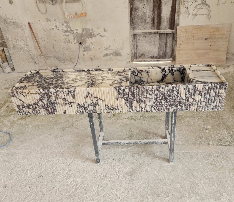 Calacatta Viola marble sink - countertop sink - vanity sink - farmhouse sink - vessel sink - splashback sink - bathroom sink - wall-mounted marble sink - wall-mounted sink - kitchen sink - console pedestal marble sink - cabinet top sink - marble sink with wooden drawers - square sink - marble sink models