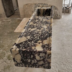 Calacatta Viola marble sink - countertop sink - vanity sink - farmhouse sink - vessel sink - splashback sink - bathroom sink - wall-mounted marble sink - wall-mounted sink - kitchen sink - console pedestal marble sink - cabinet top sink - marble sink with wooden drawers - square sink - marble sink models