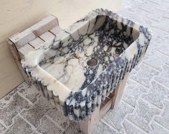 Lavabo de mármol Calacatta Viola / Lavabo de baño rústico a medida / Lavabo de tocador de piedra natural pulida