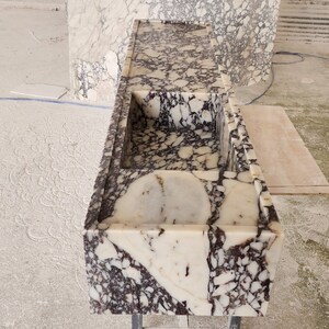 Calacatta Viola marble sink - countertop sink - vanity sink - farmhouse sink - vessel sink - splashback sink - bathroom sink - wall-mounted marble sink - wall-mounted sink - kitchen sink - console pedestal marble sink - cabinet top sink - marble sink with wooden drawers - square sink - marble sink models