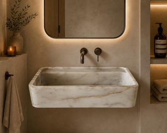 Calacatta Goldmarmor Waschbecken, geriffelte Waschbecken, kleines Badezimmer Waschtisch, Wand Waschbecken