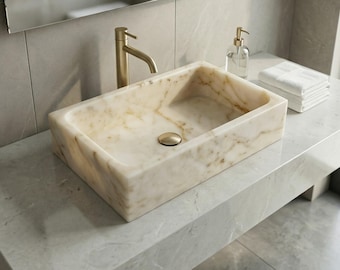 Calacatta Gold Marble Sink, Wall Mounted Sinks, Powder Room  Vessel Sink, Small Bathroom Basin