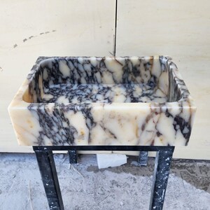 Calacatta Viola marble sink - countertop sink - vanity sink - farmhouse sink - vessel sink - splashback sink - bathroom sink - wall-mounted marble sink - wall-mounted sink - kitchen sink - console pedestal marble sink - cabinet top sink - marble sink with wooden drawers - square sink - marble sink models