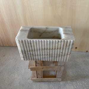 Calacatta Gold Marble Sink: Grooved Bathroom Vanity Sink