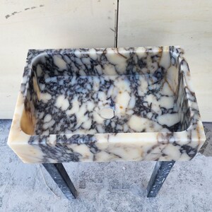 Calacatta Viola marble sink - countertop sink - vanity sink - farmhouse sink - vessel sink - splashback sink - bathroom sink - wall-mounted marble sink - wall-mounted sink - kitchen sink - console pedestal marble sink - cabinet top sink - marble sink with wooden drawers - square sink - marble sink models