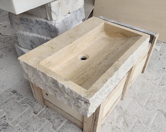 Travertine Marble Sink, Wall Mounted Sink, Small Vanity Basin, Luxury Bathroom, Modern Farmhouse