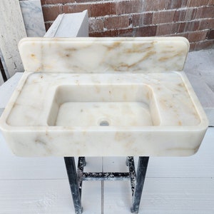 Calacatta Gold Marble Wall Mounted Sink: Ribbed Texture, Custom Bathroom