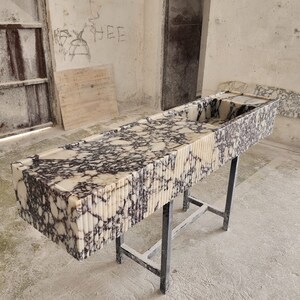 Calacatta Viola marble sink - countertop sink - vanity sink - farmhouse sink - vessel sink - splashback sink - bathroom sink - wall-mounted marble sink - wall-mounted sink - kitchen sink - console pedestal marble sink - cabinet top sink - marble sink with wooden drawers - square sink - marble sink models