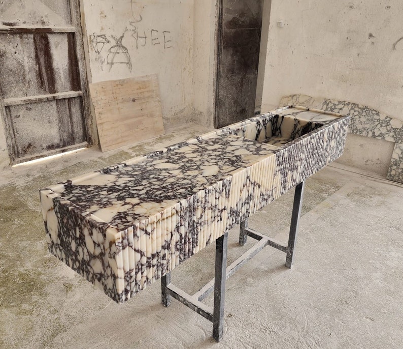 Calacatta Viola marble sink - countertop sink - vanity sink - farmhouse sink - vessel sink - splashback sink - bathroom sink - wall-mounted marble sink - wall-mounted sink - kitchen sink - console pedestal marble sink - cabinet top sink - marble sink with wooden drawers - square sink - marble sink models