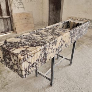 Calacatta Viola marble sink - countertop sink - vanity sink - farmhouse sink - vessel sink - splashback sink - bathroom sink - wall-mounted marble sink - wall-mounted sink - kitchen sink - console pedestal marble sink - cabinet top sink - marble sink with wooden drawers - square sink - marble sink models