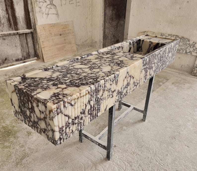 Calacatta Viola marble sink - countertop sink - vanity sink - farmhouse sink - vessel sink - splashback sink - bathroom sink - wall-mounted marble sink - wall-mounted sink - kitchen sink - console pedestal marble sink - cabinet top sink - marble sink with wooden drawers - square sink - marble sink models