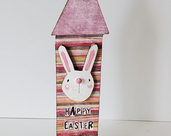 spring...funstuff...cheerful house paper sculpture...happy easter