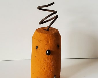 halloween...spOoky quirky cork assemblage...pumpkin