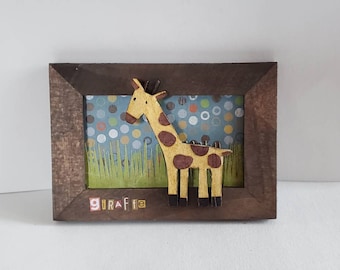 funstuff...giraffe...framed mixed media collage...nursery decor