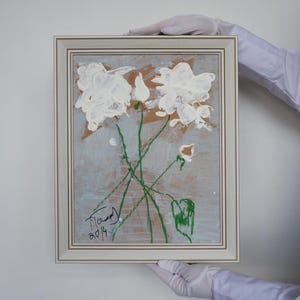 Pintura acrílica de flores sobre cartón, obra de arte original, única en su tipo, artista ucraniana Holembievska, firmada, arte enmarcado pequeño, arte floral