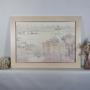 Kyiv Cityscape Oil Painting Canvas, Original Art Work, Ukrainian Artist, European Fine Art, One of a Kind, Riverscape Art, Framed Art