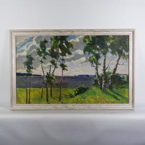 Summer Landscape Oil Painting on Canvasboard, Original Art Work, Vintage Oil Painting, European Fine Art, Trees Painting, Ukrainian Art