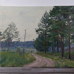 Summer Landscape Oil Painting, Original Art Work, Vintage Art, European Fine Art, Path of Tranquility Trees and Road Art, Ukrainian Art