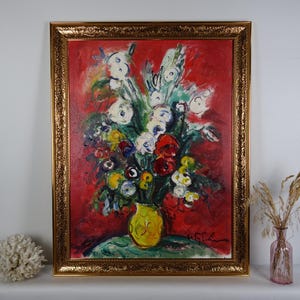 Original Floral Bouquet Oil Painting, Flowers Still Life Art Work, Ukrainian Artist Gubskiy, European Fine Art, Gold Frame, Lounge Wall Art