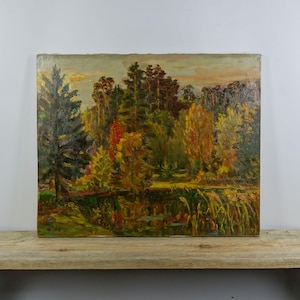 Autumn Forest Original Oil Painting on Canvas, Ukrainian Art, European Fine Art, River Art Work, Colorful Landscape, Riverscape Art