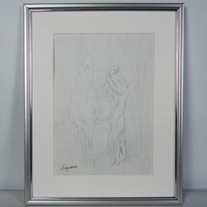 Male&Female Figure Pencil Drawing on Paper, Figurative Art, Horse Drawing, Original Art Work, Ukrainian Artist Lerman, Framed Art, Signed
