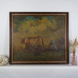 Rustic Life Oil Painting, Ukrainian Artist, Original Art Work, Vintage Painting, Animals Art, Framed Art