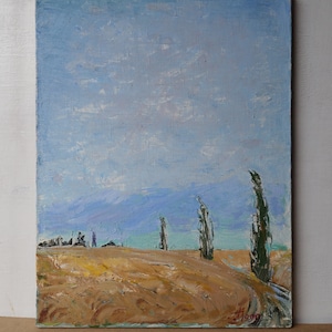 Summer Landscape Oil Painting on Canvas, Vintage Original Art Work, Ukrainian Artist, Trees Painting, One of a Kind, Sky Painting