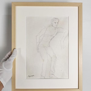 Male Figure Pencil Drawing on Paper, Figurative Art, Original Art Work, Ukrainian Artist Lerman, Framed Art, Signed