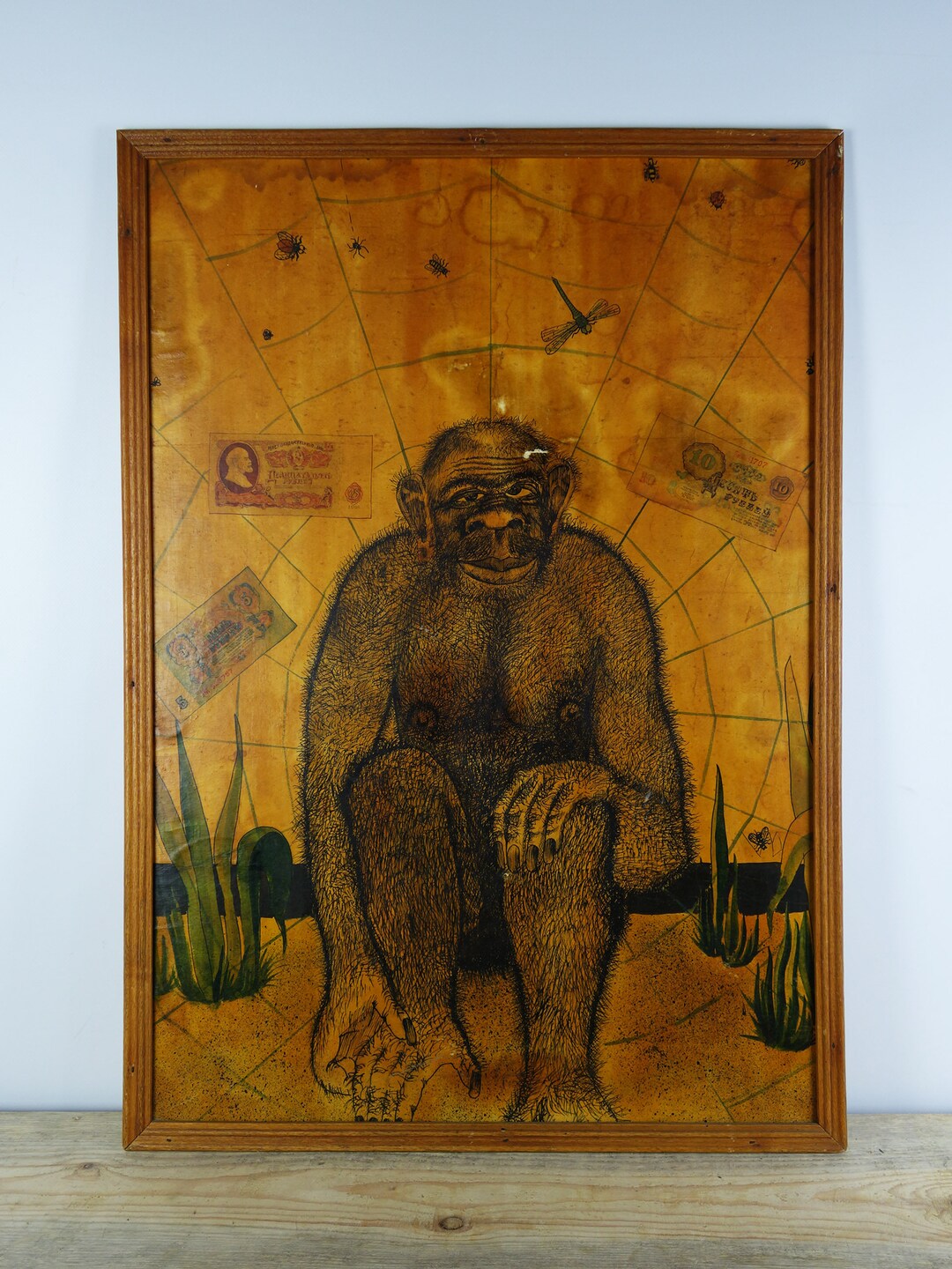 Vintage Monkey Ink Drawing, Original Artwork, Ukrainian Artist, Graphic ...
