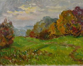 Paysage d'automne, peinture à l'huile sur toile, peinture ukrainienne, peinture à l'huile sur toile originale, paysage vintage, peinture à l'huile sur toile